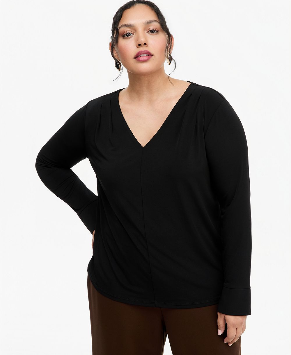 I.N.C. International Concepts Plus Size Блузка с V-образным вырезом и длинным рукавом, плиссированная