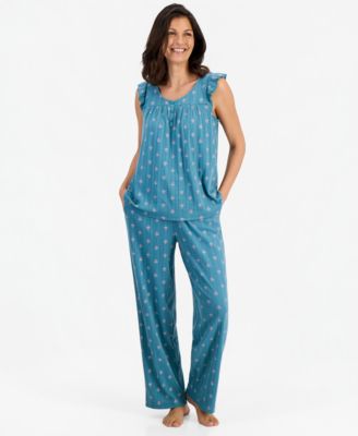 Charter Club Women's Cotton-Blend Pointelle Flutter Tank Pajama Set, Macy's Exclusive