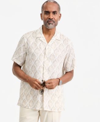 Club Room Men's Linen Leaf-Print Short-Sleeve Shirt, Macy's Exclusive