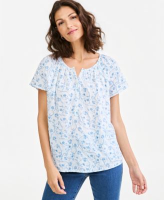 Женская блузка Style & Co Petite Seersucker Floral Short-Flutter-Sleeve
