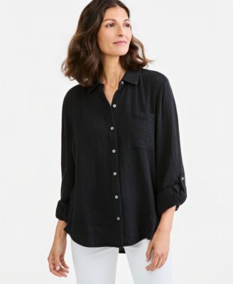 Style & Co Women's Cotton Gauze Roll-Tab Shirt, Macy's Exclusive