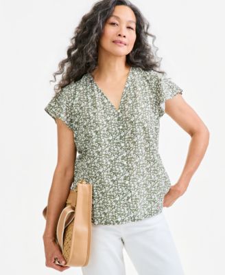 Style & Co Women's Printed Short Sleeve Flutter Blouse, Macy's Exclusive