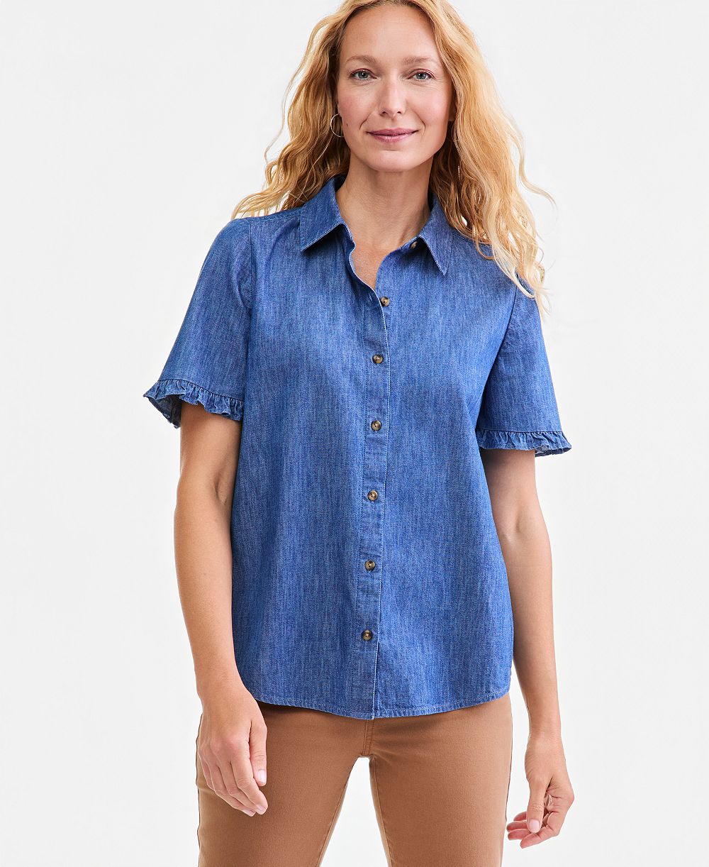 Женская рубашка Style & Co Short-Ruffle-Sleeve Button-Up Camp