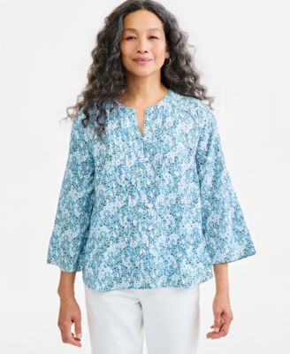 Style & Co Women's Printed Bell-Sleeve Pintuck Blouse, Macy's Exclusive
