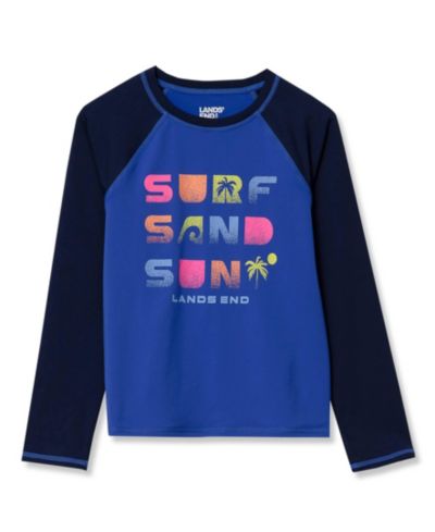 Детский плавательный костюм Lands' End Girls Chlorine Resistant Long Sleeve Crew Neck Rash Guard