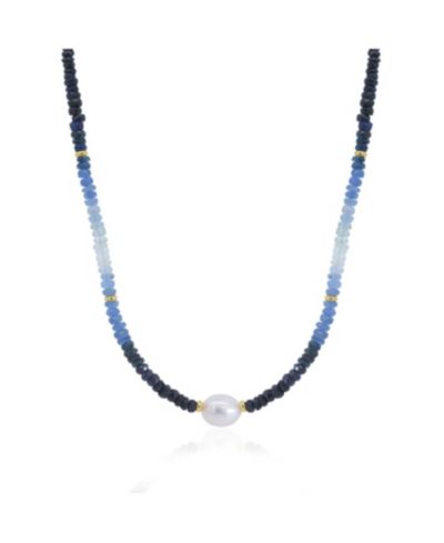 The Lovery ожерелье с жемчугом и сапфиром 14K Yellow Gold Blue Sapphire Bead Pearl Necklace