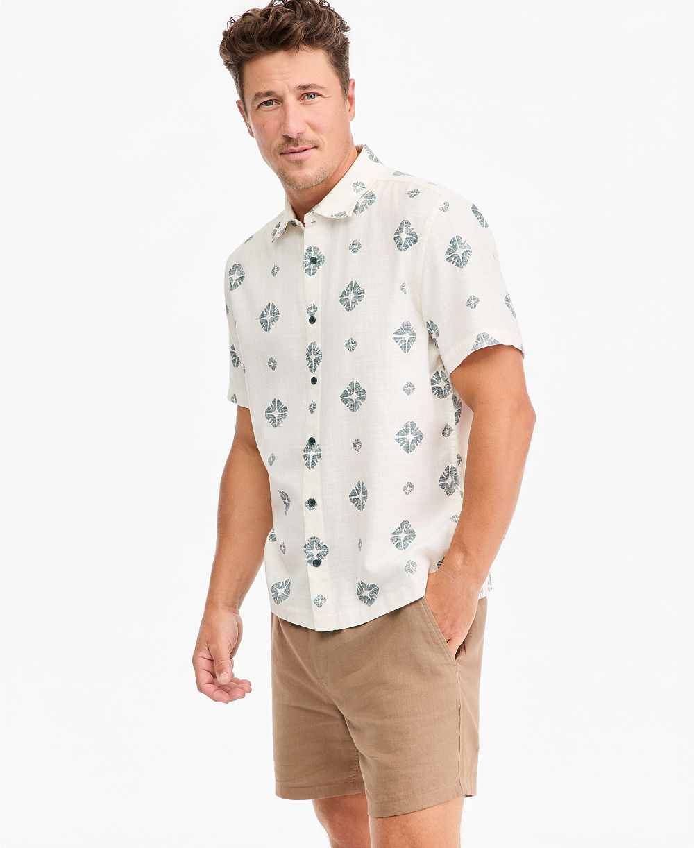 Мужская хлопковая рубашка с геометрическим принтом Sun + Stone Button-Up