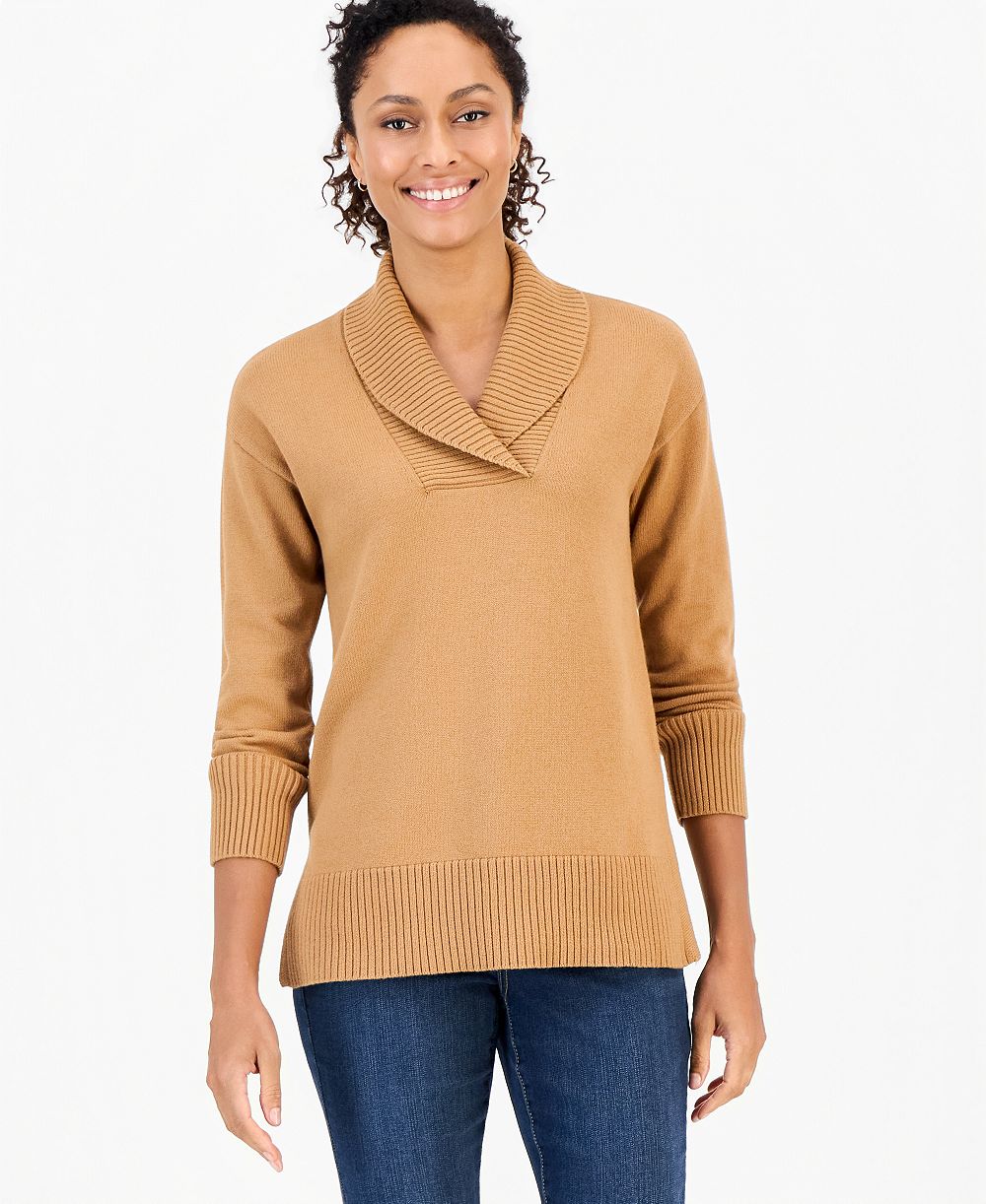 Style & Co Petite Shawl Collar Cotton-Blend Sweater, Macy's Exclusive