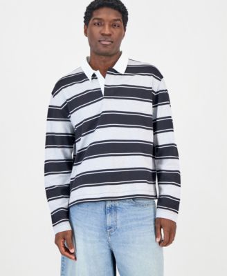 Mode of One Men's Striped Rugby Long Sleeve Relaxed-Fit Cotton Polo Shirt, Macy's Exclusive