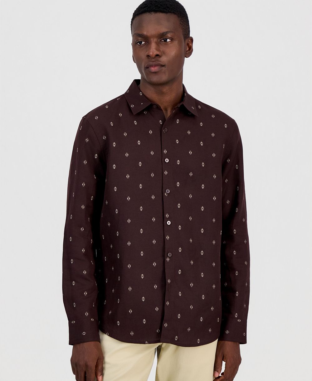 Мужская рубашка Alfani Spaced Geometric Long-Sleeve Woven