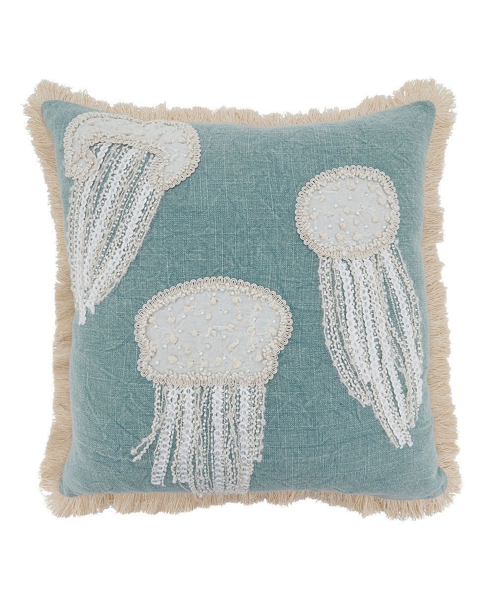 Saro Lifestyle Embroidered Jellyfish Decorative Pillow, 18" x 18"