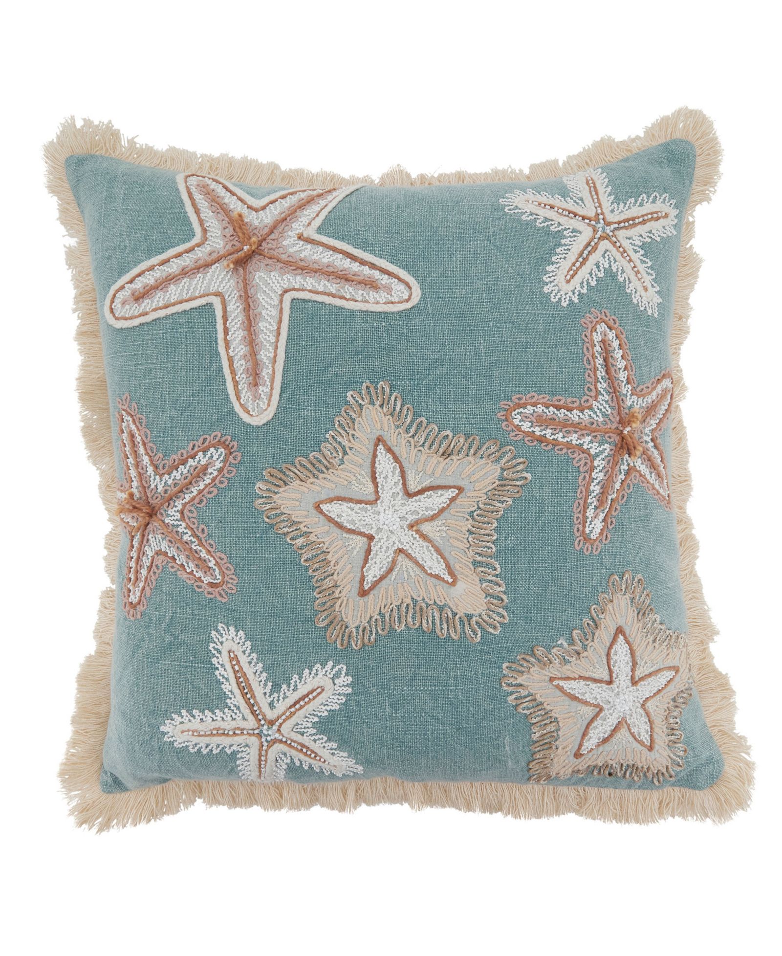 Saro Lifestyle Embroidered Starfish Fringe Decorative Pillow, 18" x 18"