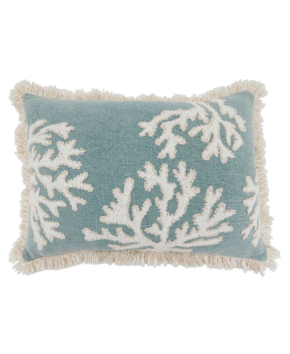 Saro Lifestyle Embroidered Coral Fringe Decorative Pillow, 14" x 20"