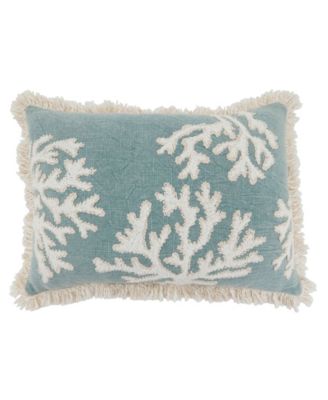 Saro Lifestyle Embroidered Coral Fringe Decorative Pillow, 14" x 20"