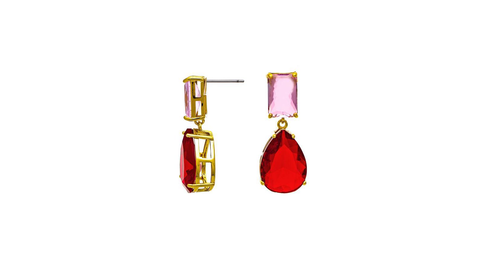 Серьги-подвески Rivka Friedman 18K Gold Plated с розовой и красной кубической цирконией