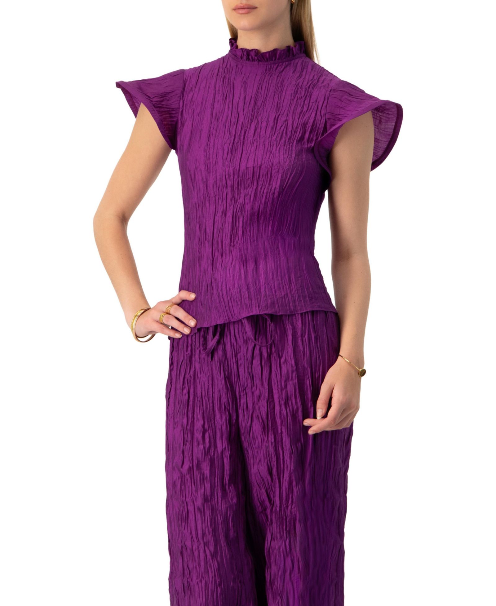 IVONNE Women's Straight Blouse with Ruffle Short Sleeves