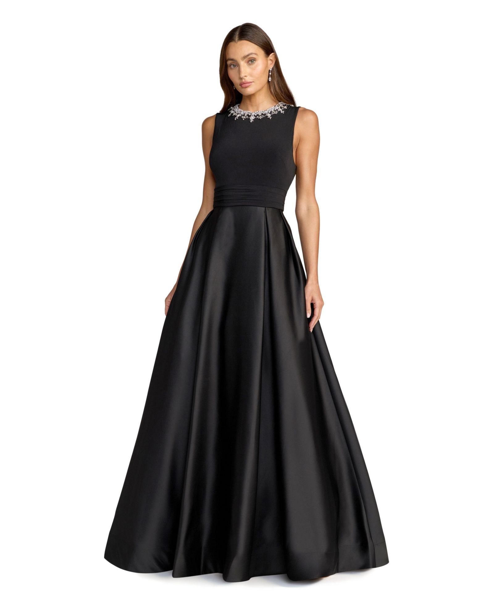 Вечернее платье Mac Duggal Women's Pearl-Embellished High-Neck Sleeveless A-Line