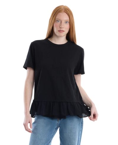 WILT Women's Short Sleeve Mixed Media Tee