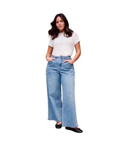 Avenue Women's Plus Size Studded Wide Leg Jean
