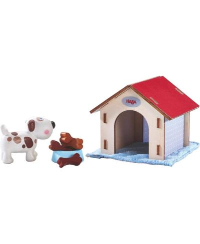 Haba Lucky Dog 1.75" Figurine with Doghouse and Wooden Bones, Ages 3+