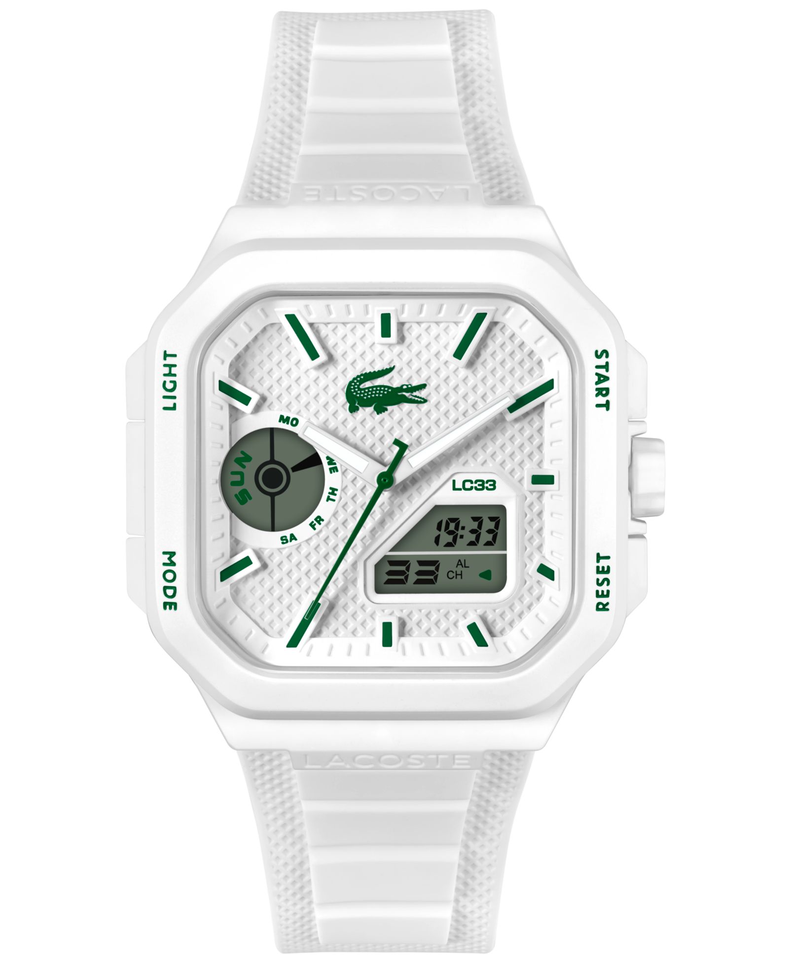 Мужские часы Lacoste LC33 с белым силиконовым ремешком, 44x50mm