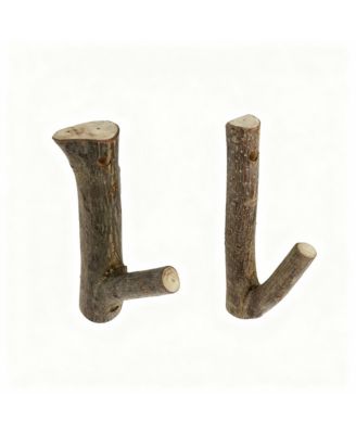 YIGII 2-Piece Real Wood Branch Wall Hooks with Bark,Rustic Decor