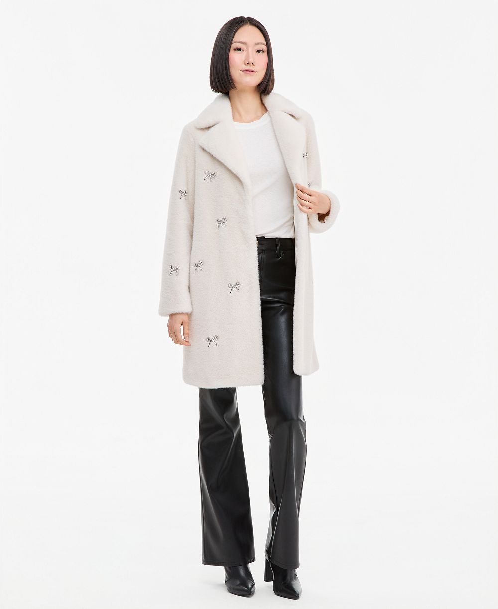 Cece Women's Faux-Fur Bow-Embellished Coat, Created for Macy's