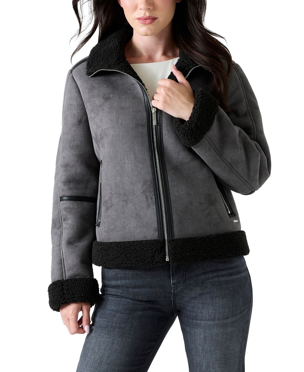 GUESS Women's Faux Shearling Zip Up Jacket, Created for Macy's
