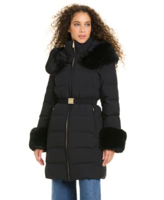 Женское утепленное пальто kate spade new york Faux-Fur Arm Cuff Hooded Puffer