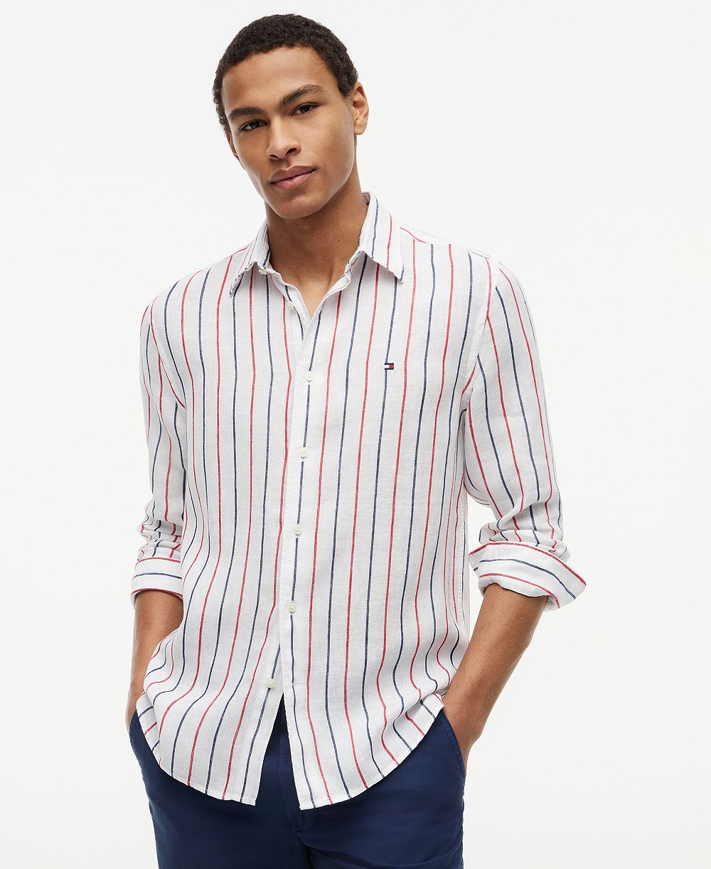 Tommy Hilfiger Men's Linen Textured Stripe Shirt