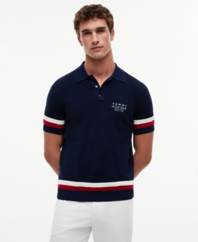 Tommy Hilfiger Мужской джемпер-поло с текстурой (красный, белый, синий)
