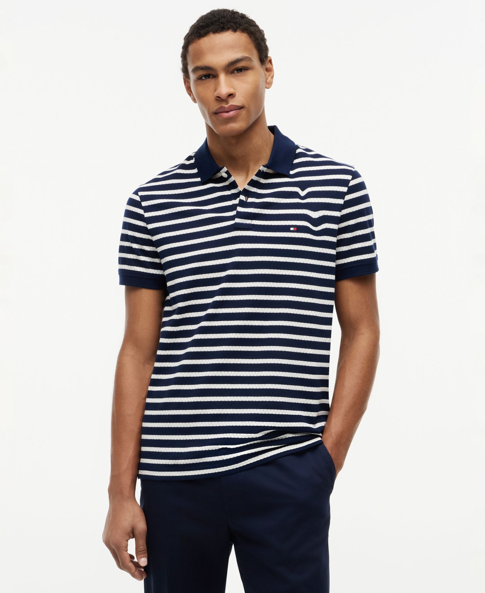 Tommy Hilfiger Men's Regular-Fit Perforated Jersey Stripe Polo Shirt