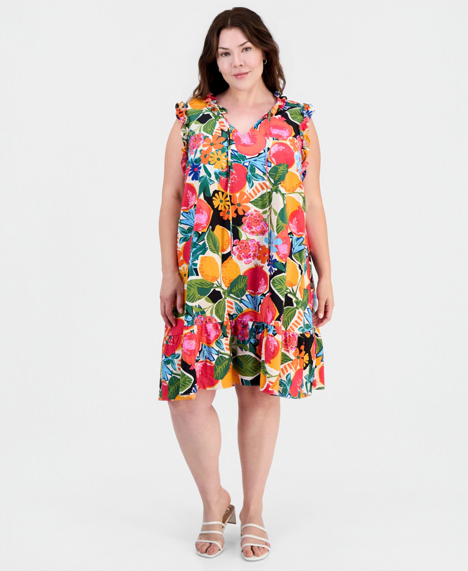 Платье Sandra Darren Plus Size Minka Maxi с оборками и завязками на шее
