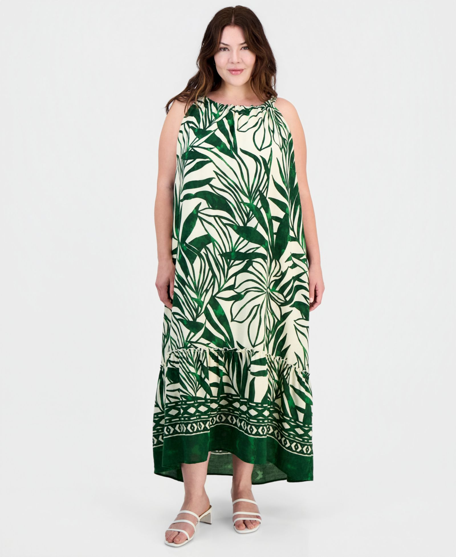 Платье миди Sandra Darren Plus Size Sleeveless Border-Print