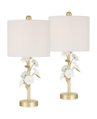 Regency Hill Descanso 21" High Gold and White Flower Table Lamp Set of 2
