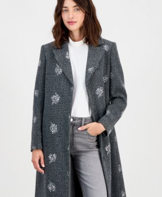 CeCe Petite Single-Breasted Sparkle Bouclé Maxi Coat