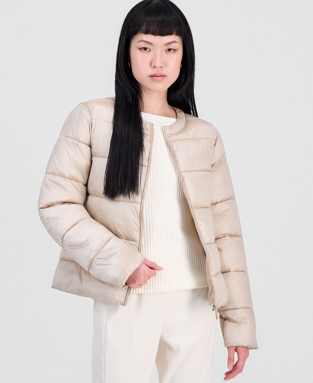 CeCe Women's Short Quilted Puffer Collarless Jacket