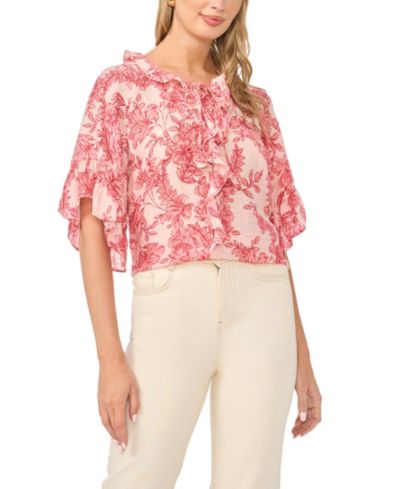Vince Camuto Женский топ с принтом и рюшами на воротнике Crewneck