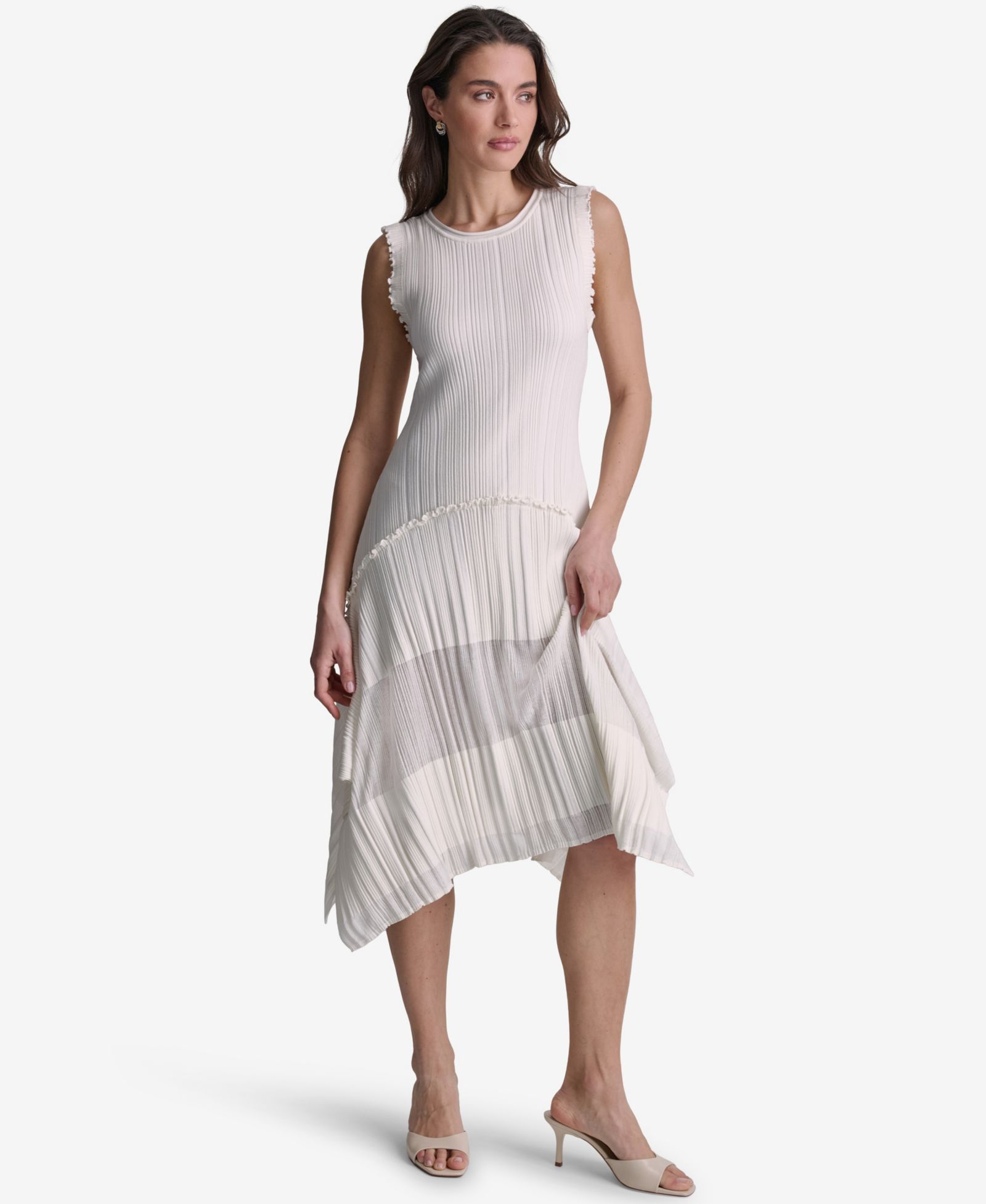 BCBG Women's Pleated Crewneck High-Low Dress