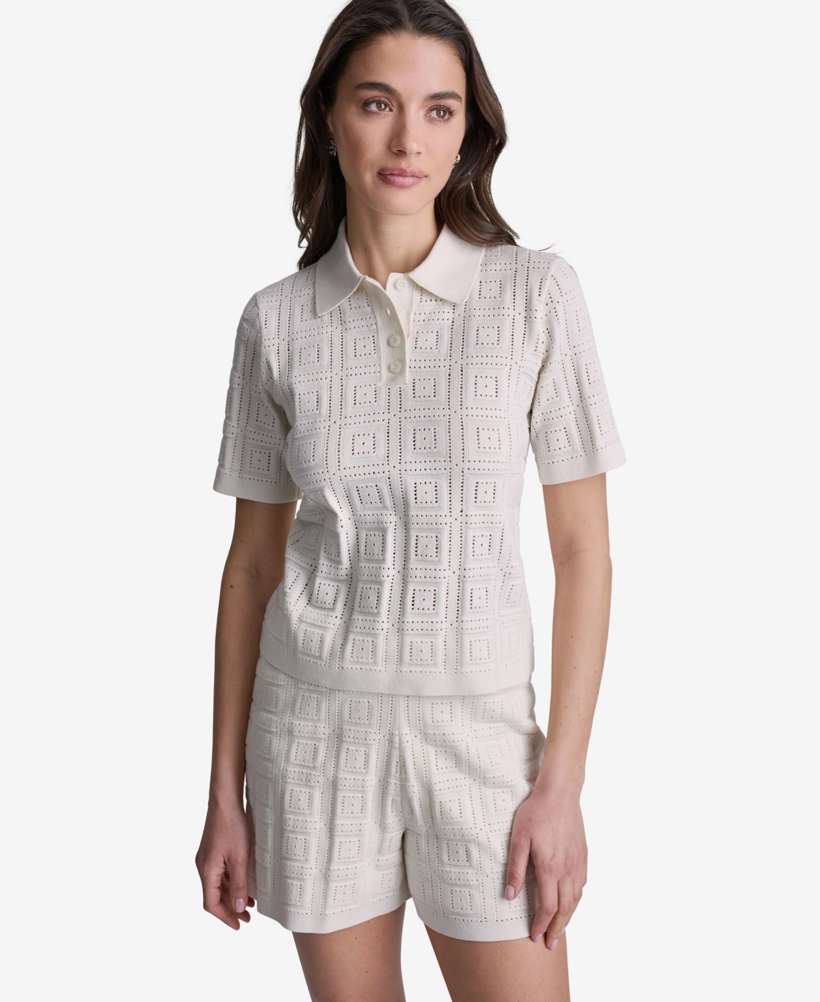 Женский поло BCBG Short-Sleeve Open-Stitch