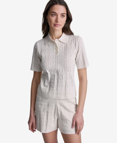 Женский поло BCBG Short-Sleeve Open-Stitch
