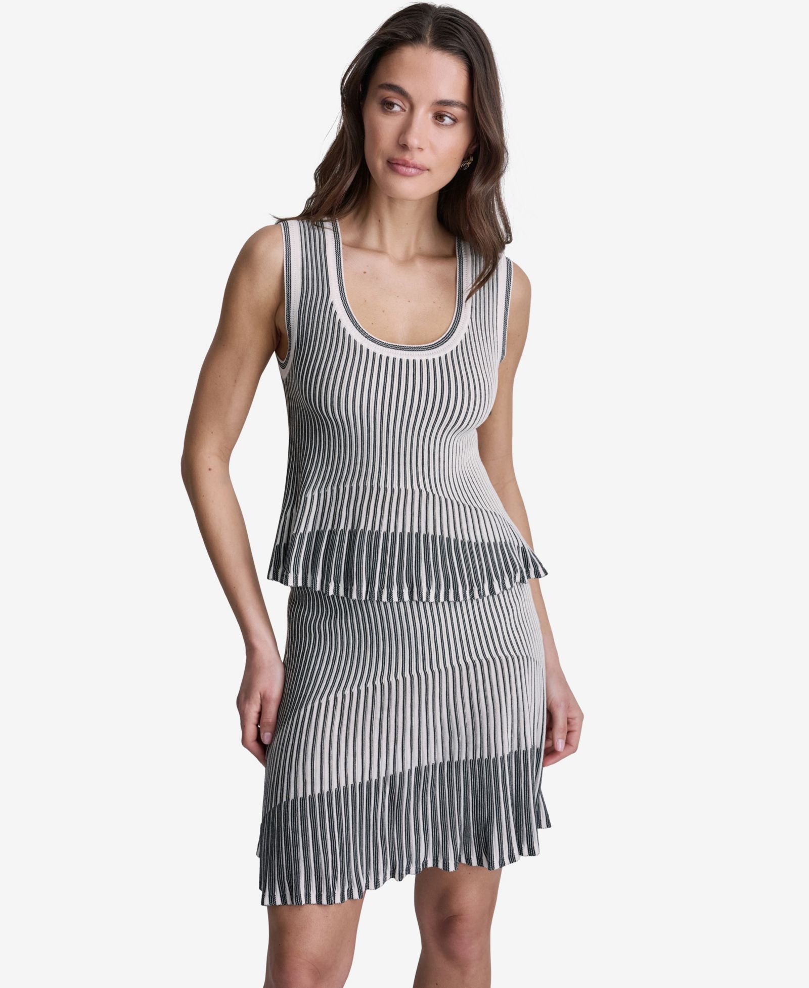 BCBG Women's Striped Sleeveless Viscose Tank Top
