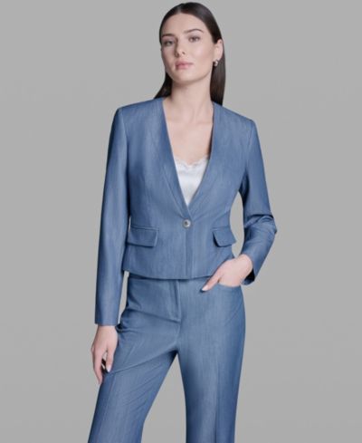 BCBG Женский блейзер из искусственной джинсы на одной пуговице