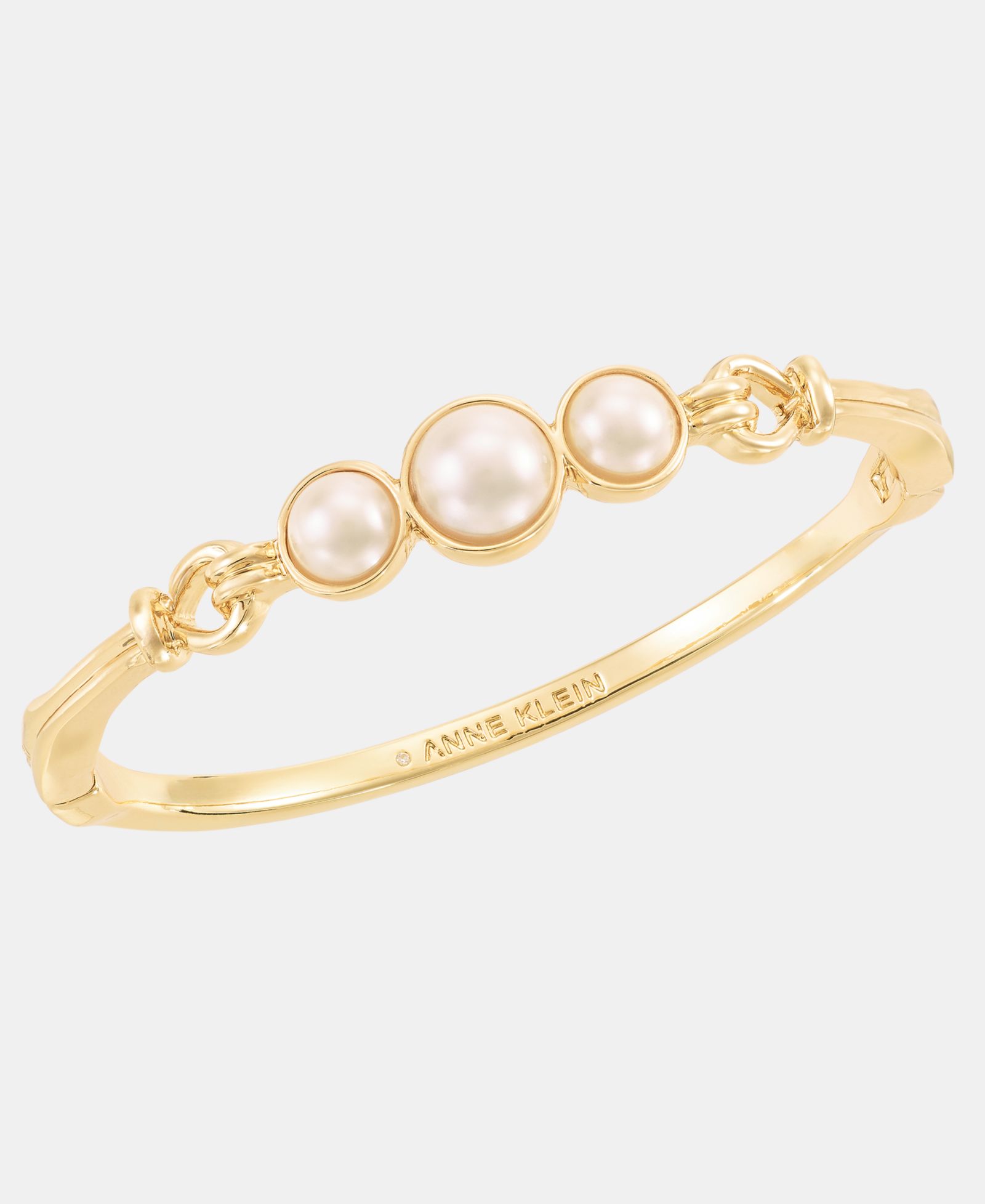 Anne Klein Gold-Tone Link Imitation Pearl Open Hinge Bracelet