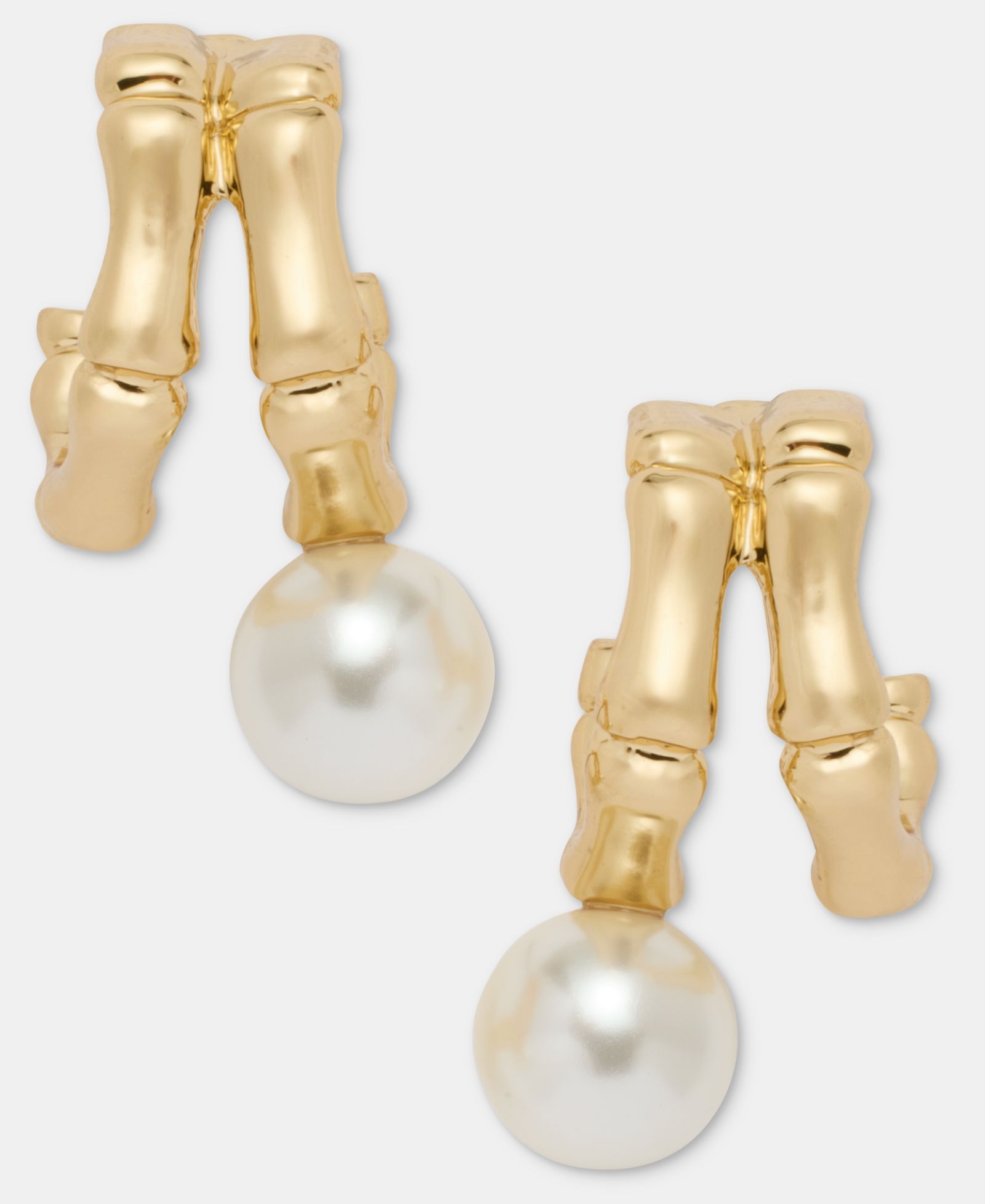 Серьги-кольца Anne Klein Gold-Tone Two-Row Bamboo Imitation Pearl Drop Huggie Earrings