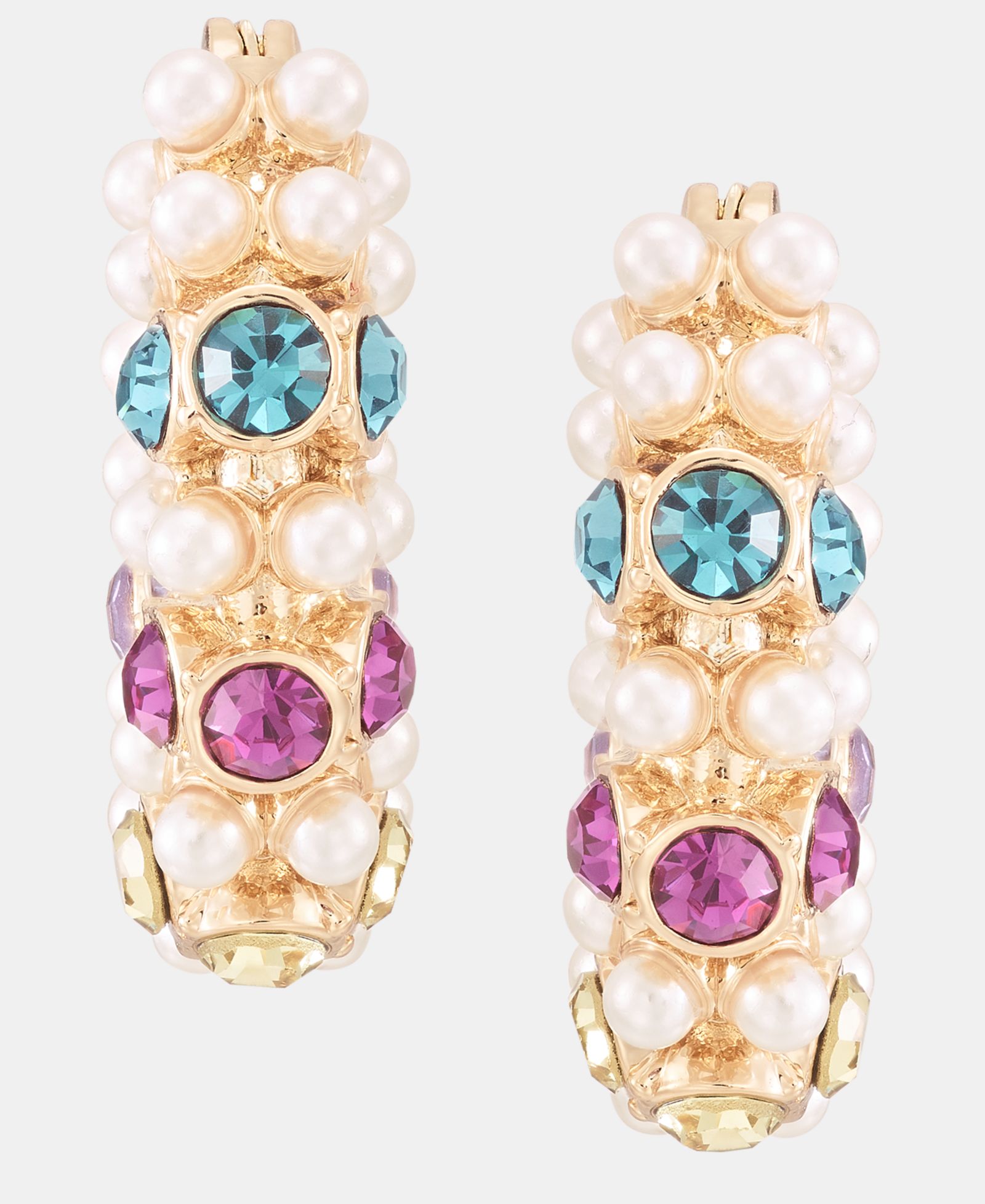 Серьги-кольца KARL LAGERFELD PARIS Small Multicolor Crystal & Imitation Pearl, 0.65"