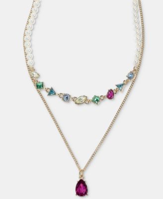 KARL LAGERFELD PARIS Mixed Crystal & Imitation Pearl Layered Pendant Necklace, 16" + 3" extender