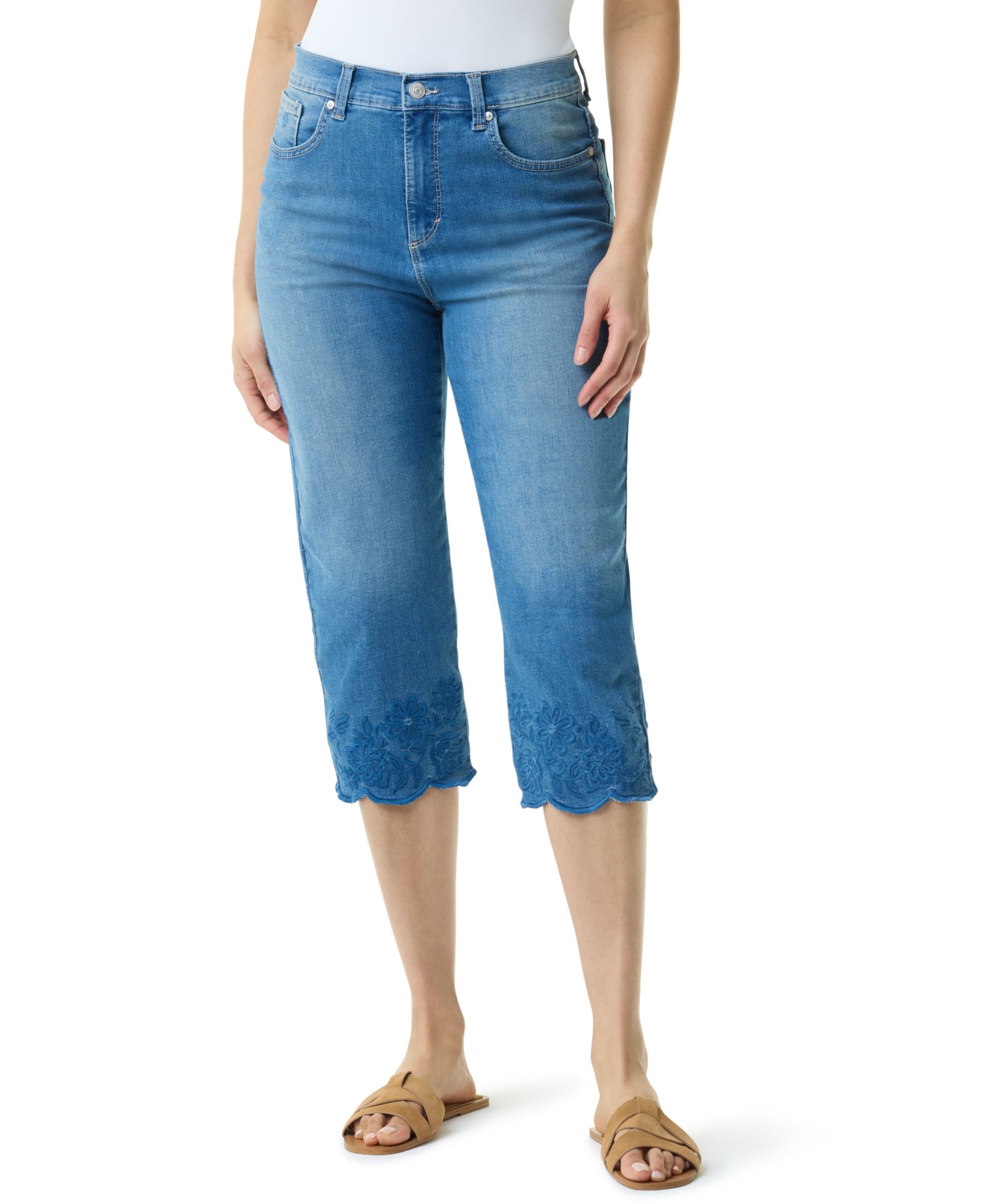 Gloria Vanderbilt Women's Embroidered Scallop High-Rise Capri