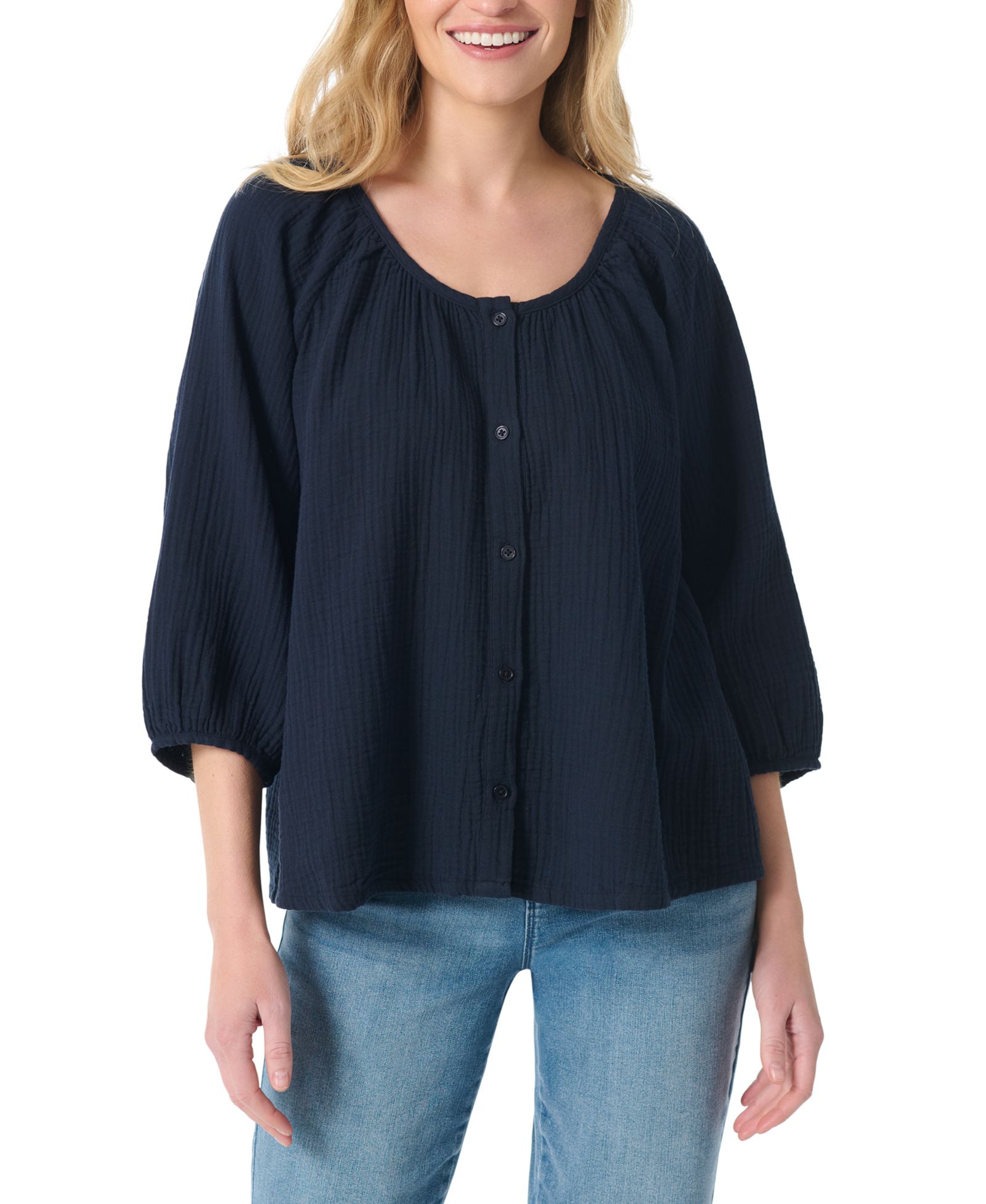Gloria Vanderbilt Women's Gauze Round Neck Peasant Top
