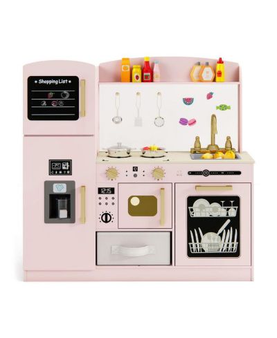 Hongge Wooden Lighted-Microwave Kitchen Playset with Ice Maker, Ages 3+